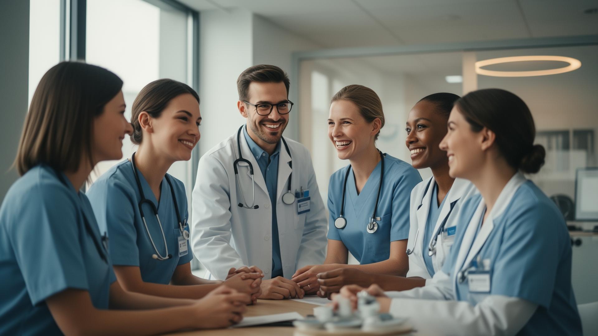 Diverses Gesundheits-Team im Austausch – Symbol für gelungene Integration und Teamarbeit